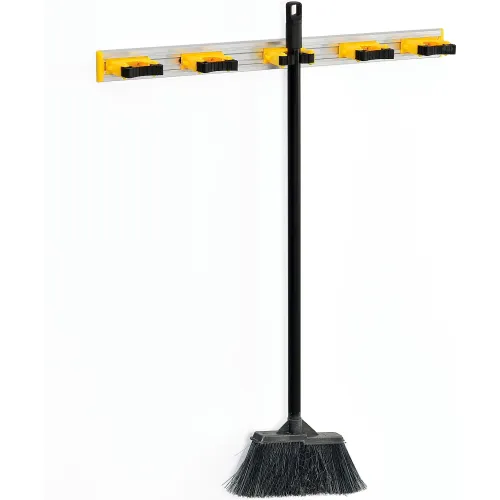 Global Industrial™ Mop & Broom Holder, Gray/Black/Yellow, 27-1/2, 5 Prongs