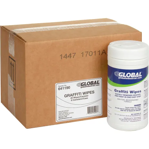 Global Industrial Stainless Steel Cleaner Wipes, 40 Wipes/Canister, 6 Canisters/Case