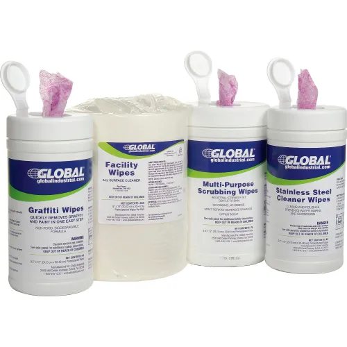 Global Industrial Stainless Steel Cleaner Wipes, 40 Wipes/Canister, 6 Canisters/Case