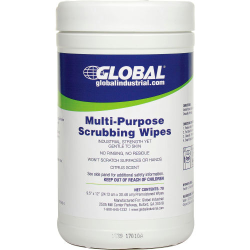 Global™ Multi-Purpose Scrubbing Wipes, 70 Wipes/Canister, 6 Canisters/Case