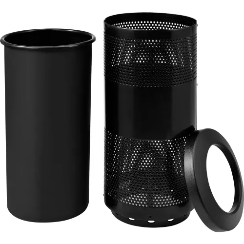 Global Industrial™ Steel Round Open Top Trash Can, 15 Gallon, Black