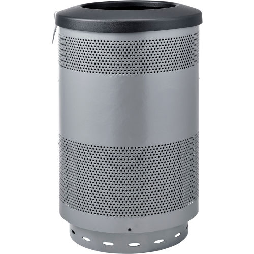 Global Industrial™ 55 Gallon Perforated Steel Receptacle w/ Flat Lid - Gray