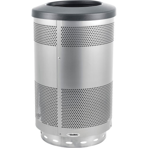 Global Industrial&#153; 55 Gallon Perforated Steel Receptacle w Flat Lid - Stainless