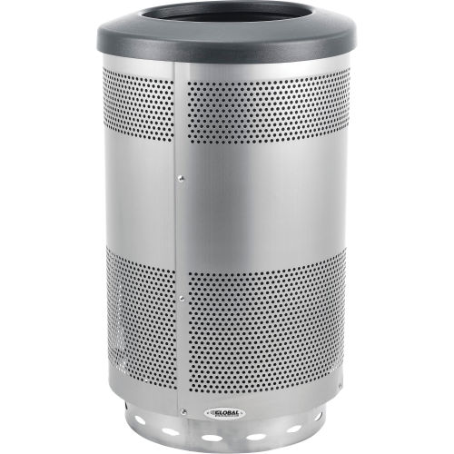 Global Industrial™ 55 Gallon Perforated Steel Receptacle w Flat Lid - Stainless