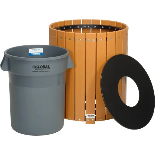 Global Industrial™ Recycled Plastic Round Trash Can With Liner, 32 