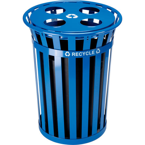 Global Industrial™ Outdoor Steel Recycling Receptacle with Multi-Stream Lid - 36 Gallon Blue
