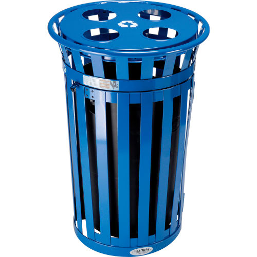 Global Industrial™ Outdoor Steel Recycling Receptacle w/Access Door & Multi-Stream Lid -36 Gal. Blue