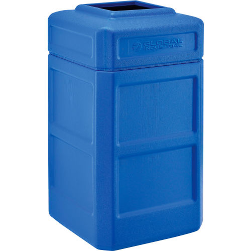 Global Industrial™ Square Plastic Waste Receptacle With Flat Lid, 42 Gallon, Blue
																			