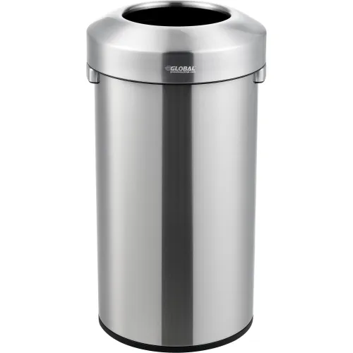 Alpine 38 Gallon Metal Slatted Outdoor Commercial Trash Can With Lid Black - Office Depot