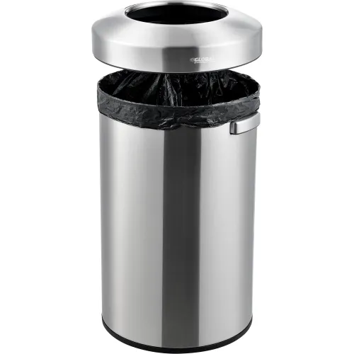 Global Industrial™ Half Round Side Open Trash Can, 9 Gallon, Matte  Stainless Steel