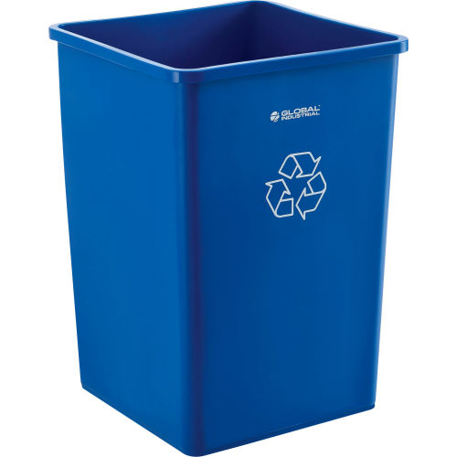 Global Industrial™ Square Plastic Recycling Trash Container, Garbage Can - 35 Gallon Blue