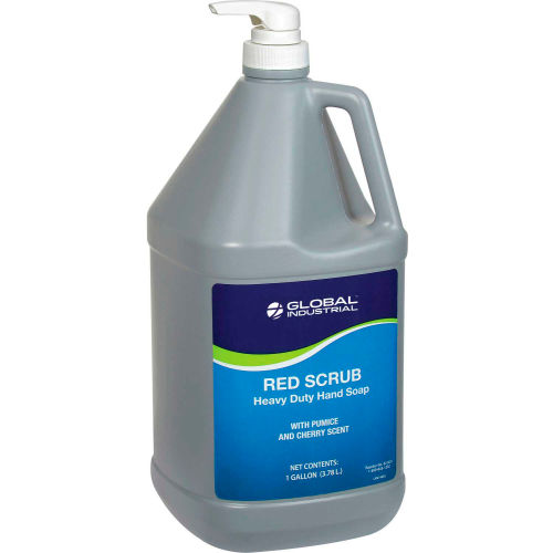 Global Industrial™ Red Scrub Heavy Duty Hand Cleaner, Cherry Scent, Gallon Pump Bottle - 4/Case