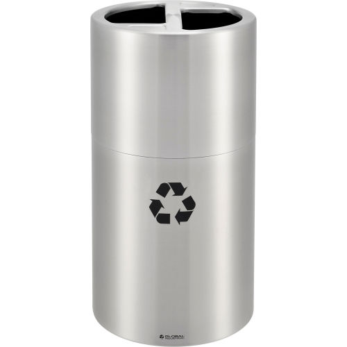 Global Industrial Aluminum Round Multi-Stream Trash Can, 2 Stream, 25 Gallon Total