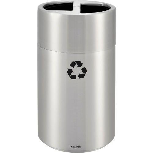 Global Industrial Aluminum Round Multi-Stream Trash Can, 2 Stream, 31 Gallon Total