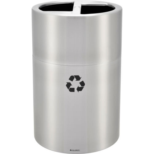 Global Industrial Aluminum Round Multi-Stream Trash Can, 2 Stream, 45 Gallon Total