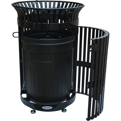 Global Industrial™ Outdoor HeavyDuty Slatted Steel Trash Can w/ Door, 36 Gal., 42"H, Black