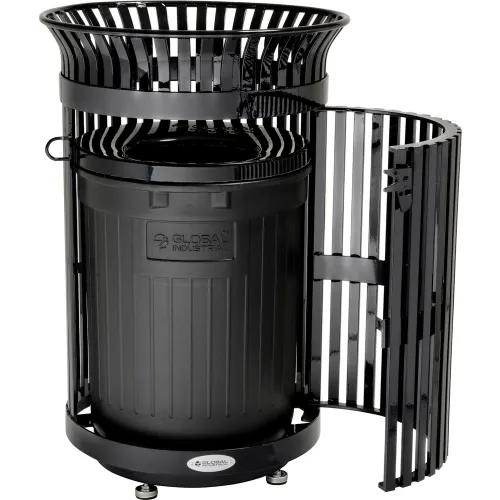 Global Industrial™ Outdoor HeavyDuty Slatted Steel Trash Can w/ Door, 36 Gal., 42"H, Black