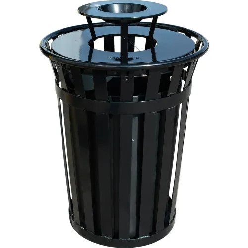 Global Industrial™ Outdoor Slatted Steel Trash Can w/ Ashtray Lid, 36  Gallon, Black