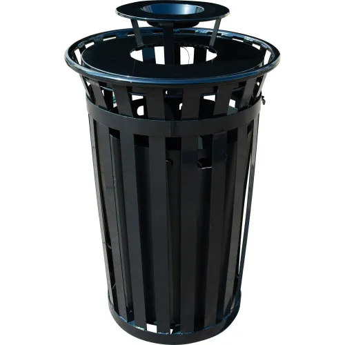 Global Industrial™ Outdoor Slatted Steel Trash Can w/ Ashtray Lid & Access  Door, 36 Gal., Black