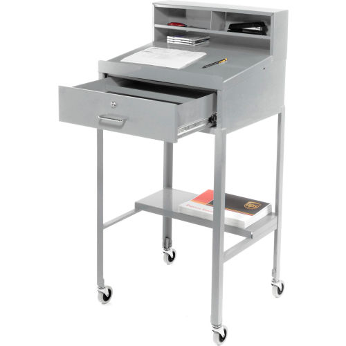 Global Industrial™ Mobile Shop Desk W/ Pigeonhole Riser, Sloped Surface