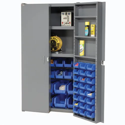 Global Industrial™ Bin Cabinet Deep Door, 68 BL Bin, Shelves, 16 Ga.  Assembled Cabinet 38x24x72