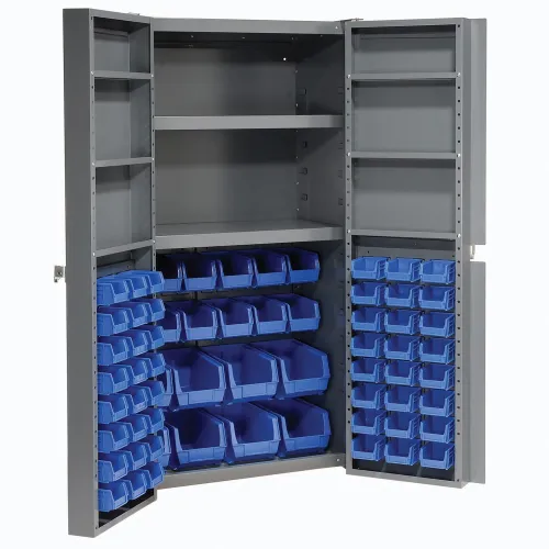 Global Industrial™ Bin Cabinet Deep Door, 96 YL Bins, Shelves, 16 Ga  Assembled Cabinet 38x24x72