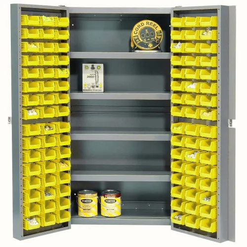 Global Industrial™ Bin Cabinet Deep Door, 96 YL Bins, Shelves, 16