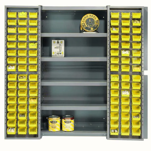 Global Industrial™ Bin Cabinet Deep Door 96 YL Bin, Shelves, 16 Ga  Unassembled Cabinet 38x24x72