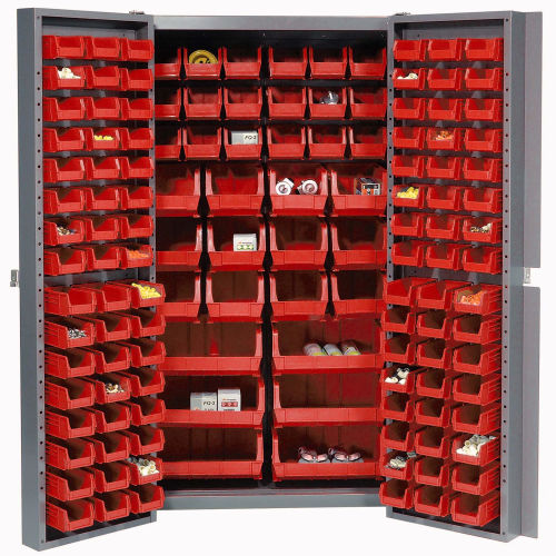 Global Industrial™ Bin Deep Door 132 Red Bins, 16Ga. Assembled 38 x 24 x 72