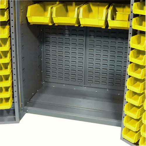 Global Industrial™ 16-Gauge Deep Door Bin Cabinet, 132 Yellow Bins