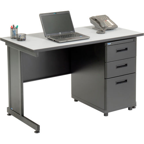 48in x 24in Pedestal Desk with 3 Drawers - Gray