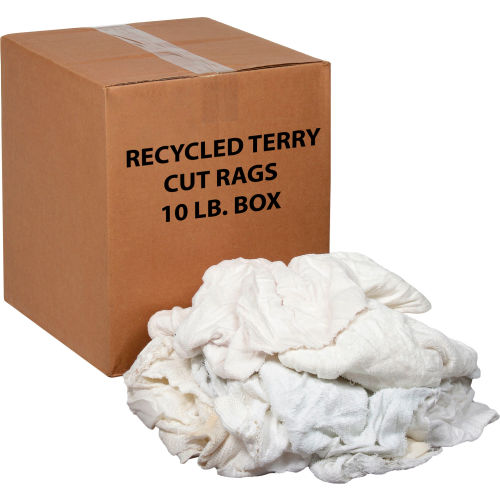 Global Industrial™ Premium Recycled White Cotton Terry Cut Rags, 10 Lb. Box