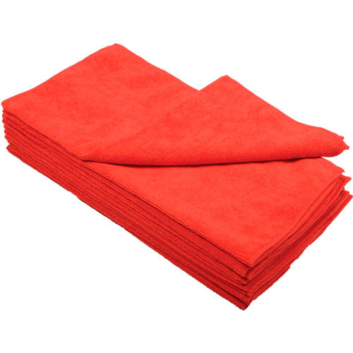 Global Industrial™ 300 GSM Microfiber Cleaning Cloths, 16in x 16in, Red, 12 Cloths/Pack