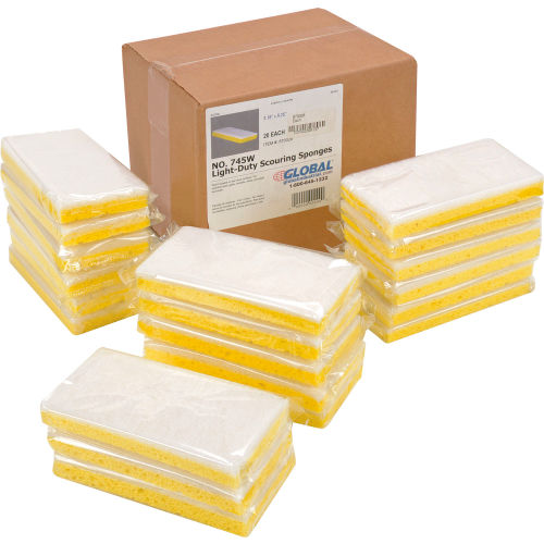 Global Industrial™ Light Duty Scrub Sponge, Yellow/White, 3.25in x 6.25in - Case of 20 Sponges