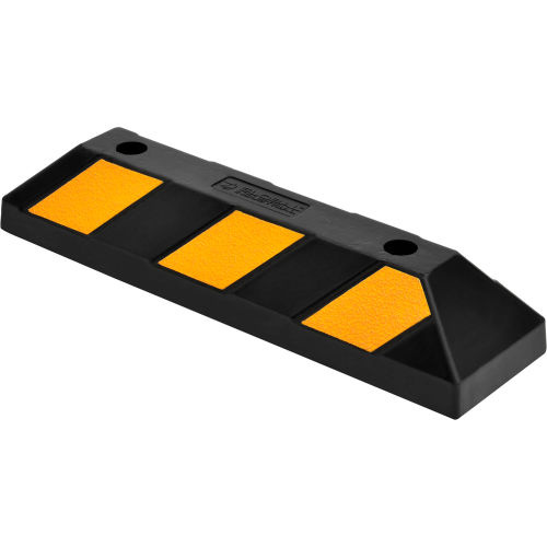 Global Industrial 22in Rubber Parking Stop/Curb Block, Black With Yellow Stripes