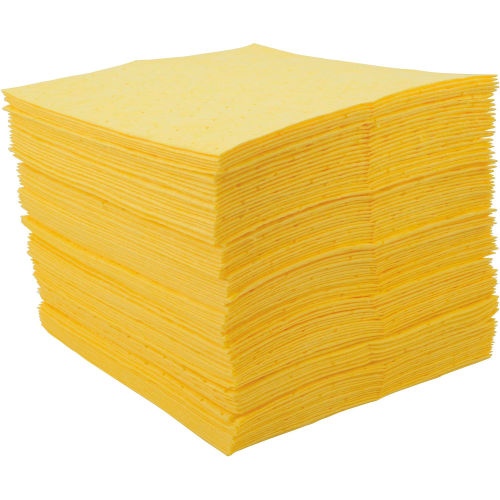 Global Industrial™ Hazmat Sorbent Pads, Heavyweight, 15 W x 18 L, Yellow, 100/Pack