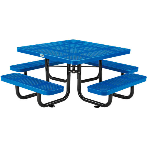 Global Industrial 46in Child Size Square Outdoor Steel Picnic Table - Perforated Metal - Blue