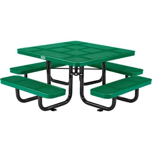 Global Industrial 46in Child Size Square Outdoor Steel Picnic Table - Perforated Metal - Green
