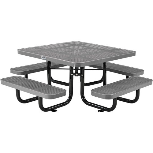 Global Industrial 46in Child Size Square Outdoor Steel Picnic Table - Perforated Metal - Gray