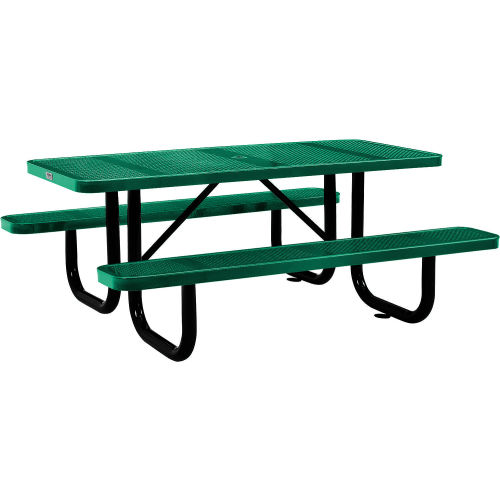 Global Industrial™ 6 ft. Rectangular Outdoor Steel Picnic Table, Perforated Metal, Green
