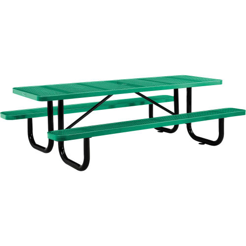 green metal picnic table