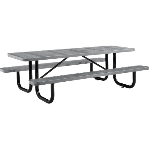 Global Industrial™ 8 ft. Rectangular Outdoor Steel Picnic Table - Perforated Metal - Gray
