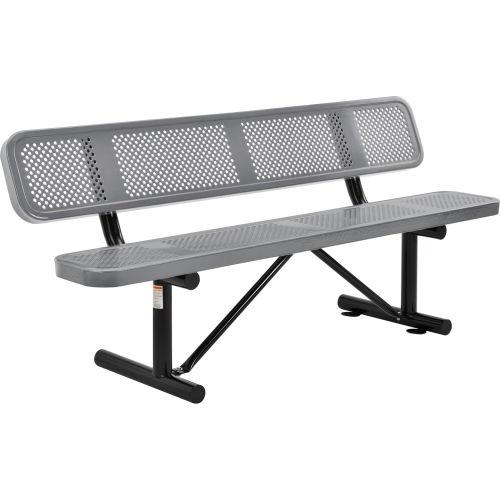 72in Perforated Metal Steel Bench - With Back - Top Plank Gray