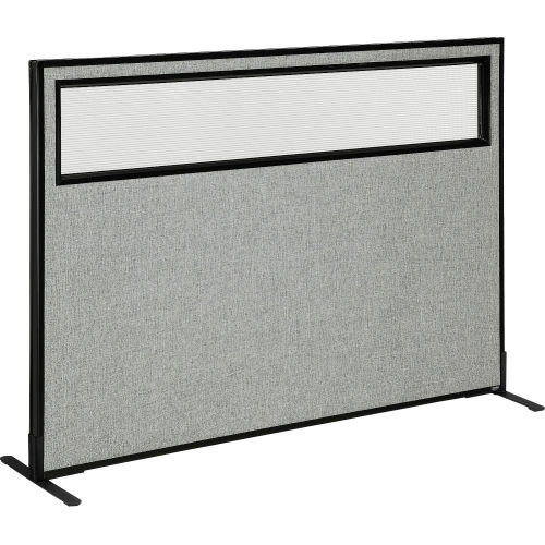 Freestanding Office Partition Panel with Window, 60-1/4 W x 42 H, Gray