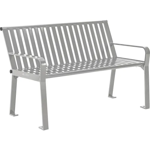 Global Industrial™ 4' Outdoor Bench with Back, Vertical Steel Slat, Gray