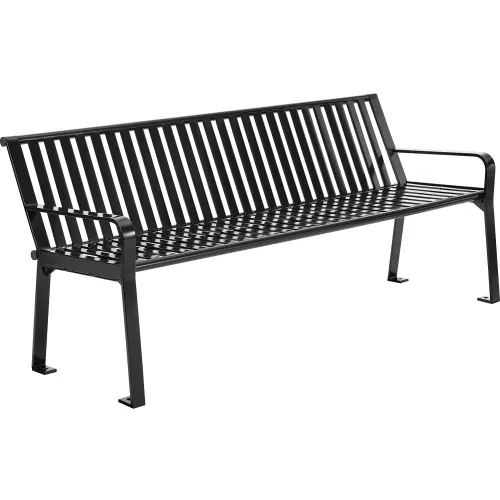 Global Industrial 6 Outdoor Bench with Back Vertical Steel Slat Black