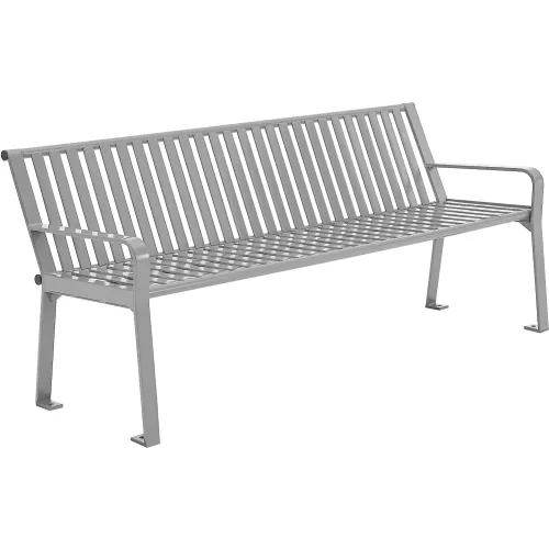 Global Industrial™ 6' Outdoor Bench with Back, Vertical Steel Slat, Gray