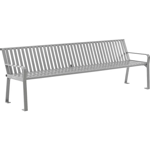 Global Industrial™ 8' Outdoor Bench with Back, Vertical Steel Slat, Gray