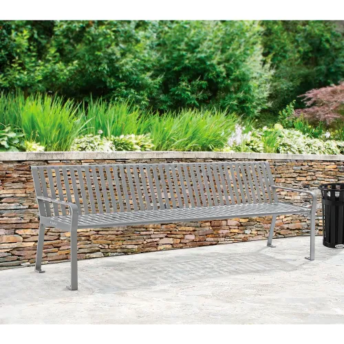 Global Industrial™ 8' Outdoor Bench with Back, Vertical Steel Slat