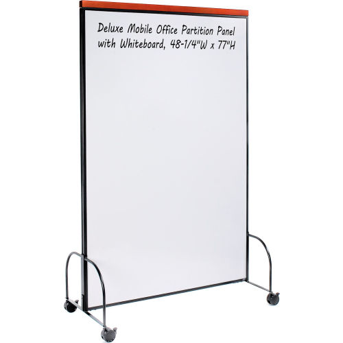 Deluxe Mobile Office Partition Panel with Whiteboard, 48-1/4"W x 77"H